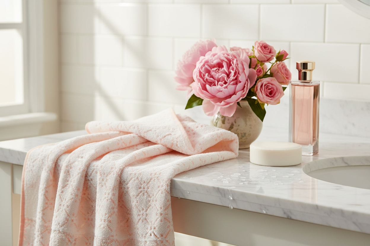 Cotton Bath Towel | Blush Pink Geometric Jacquard | Ultra Soft, Super Absorbent & Quick Dry | Unisex