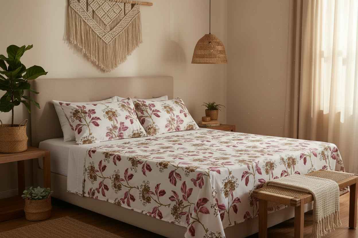 Tulip & Wildflower Botanical Bedsheet Set — White & Magenta