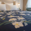 Navy Floral Bedsheet – Double Bed | White Hibiscus Print