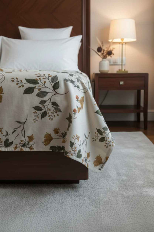 Botanical Leaf & Berry Vine Bedsheet — Ivory, Forest Green & Sienna