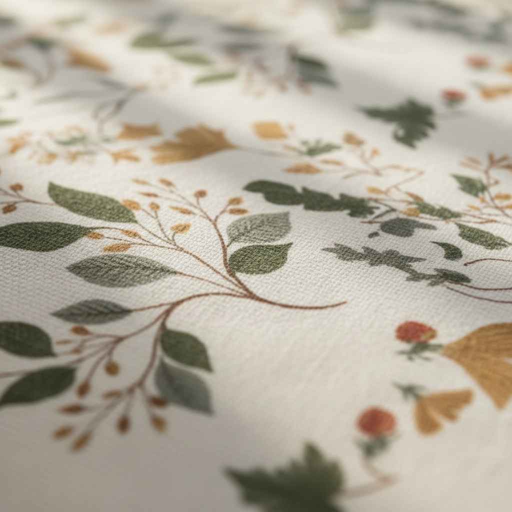 Botanical Leaf & Berry Vine Bedsheet — Ivory, Forest Green & Sienna