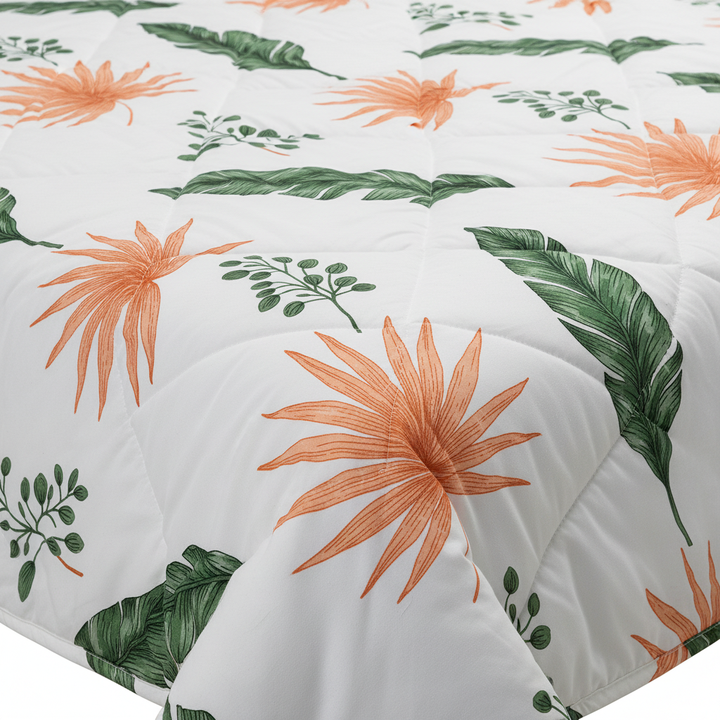 Queen Size Tropical Botanical Bed Sheet Set | 90x100 Inches | 2 Quilted Pillow Covers