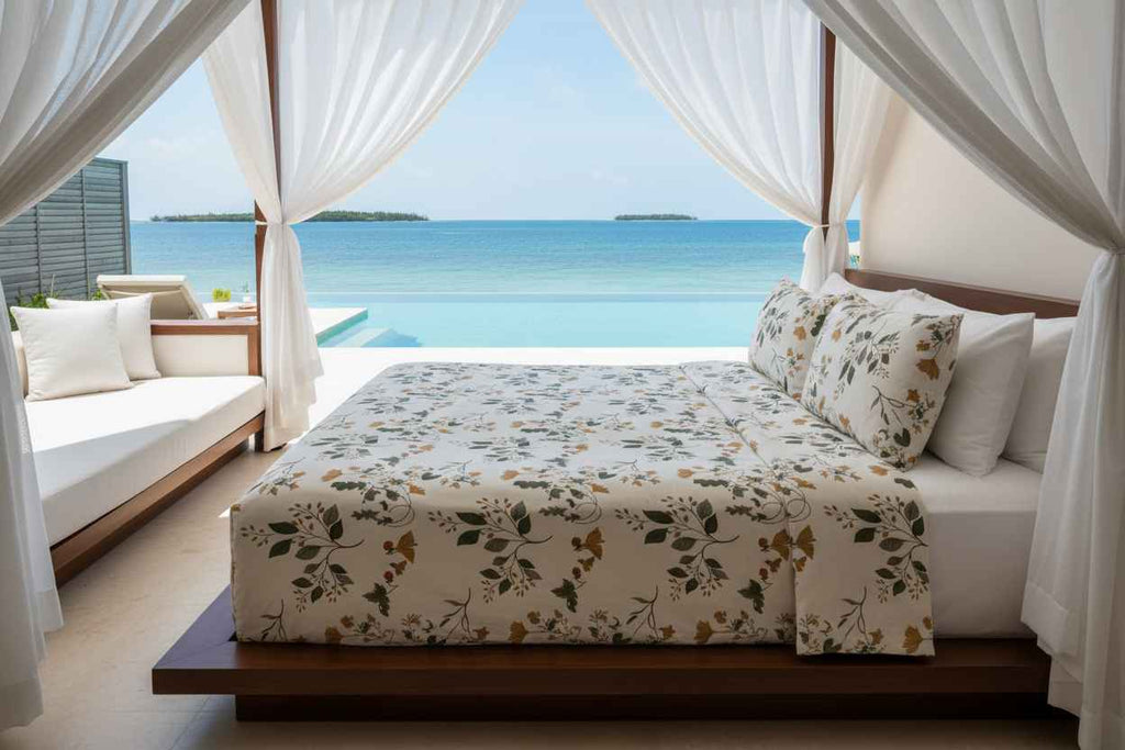 Botanical Leaf & Berry Vine Bedsheet — Ivory, Forest Green & Sienna