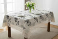 Botanical Floral Print Table Cover with Lace Border | Cream & Black