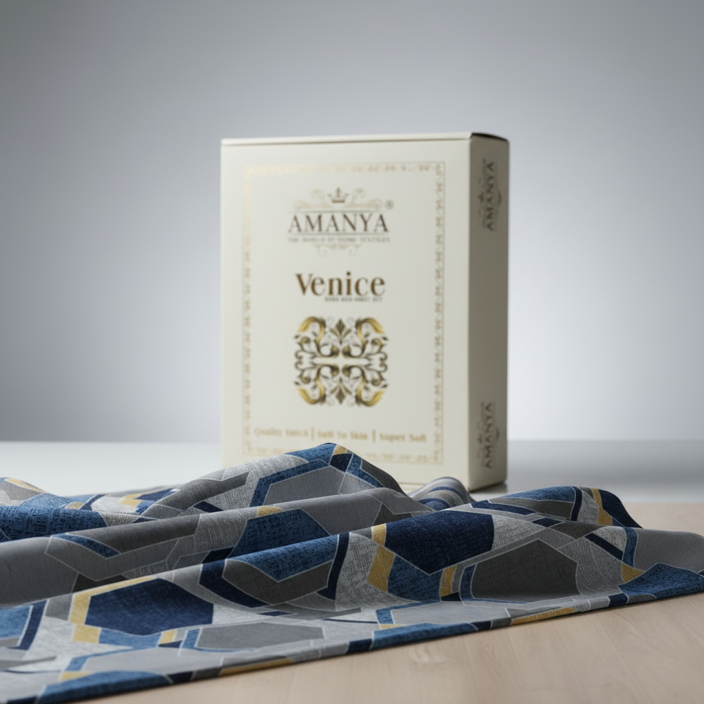 Bedsheet with Pillow Covers | Navy Blue Yellow Diamond with Premium Packing