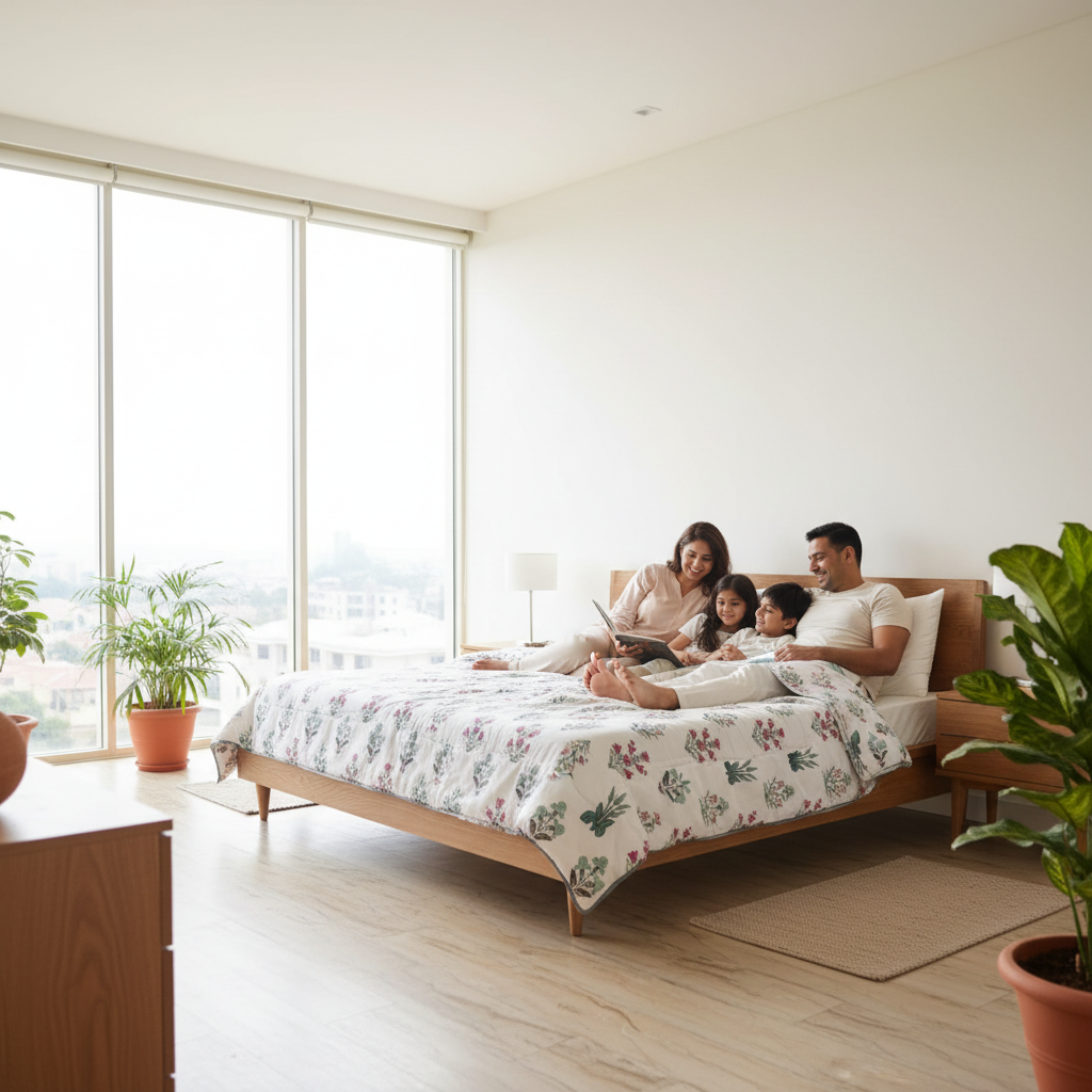 Summer Dohar Double Bed | Pink Teal Floral Bell Pattern 100% Cotton