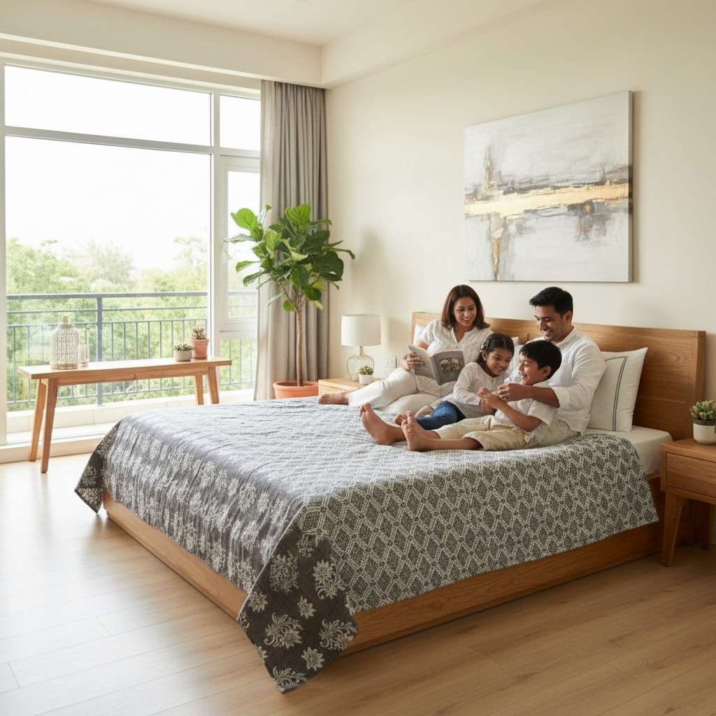 100% Pure Cotton King Size Bedsheet Set | Grey White Geometric Diamond Pattern | 108x108 Inches