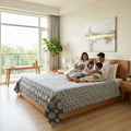 100% Pure Cotton King Size Bedsheet Set | Grey White Geometric Diamond Pattern | 108x108 Inches