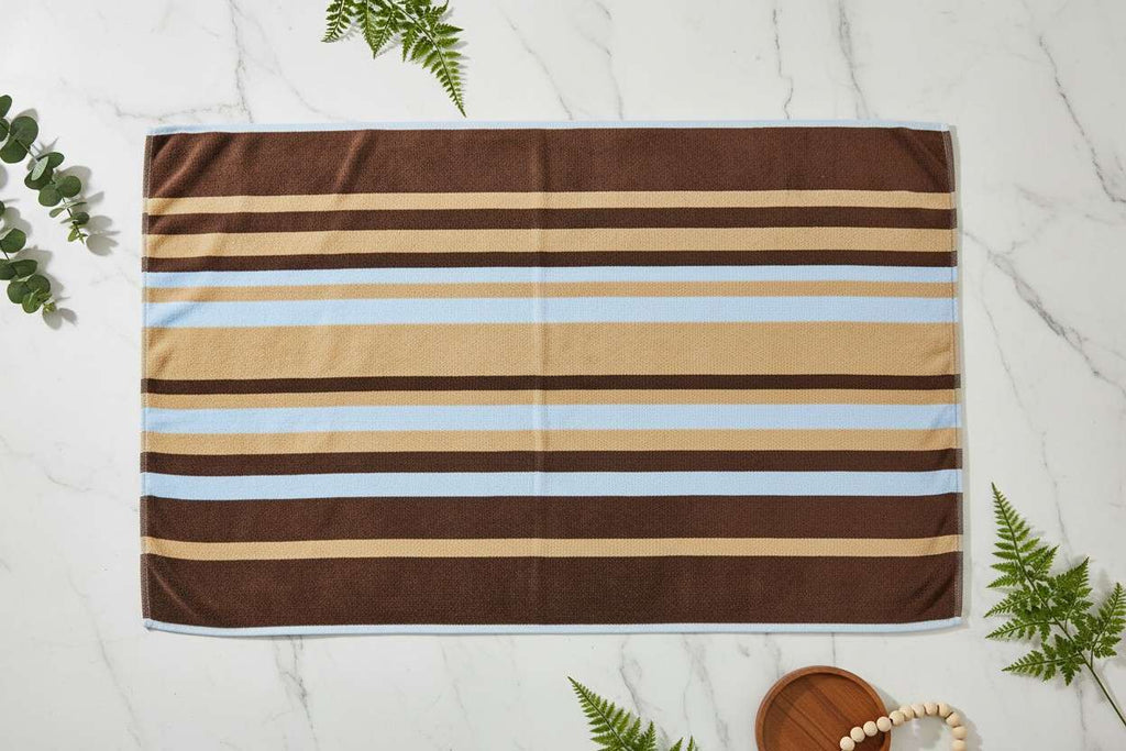 Cotton Bath Towel | Brown, Camel & Sky Blue Stripes | Ultra Soft, Super Absorbent & Quick Dry | Unisex