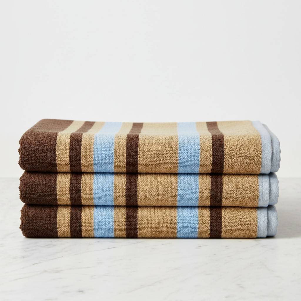 Cotton Bath Towel | Brown, Camel & Sky Blue Stripes | Ultra Soft, Super Absorbent & Quick Dry | Unisex