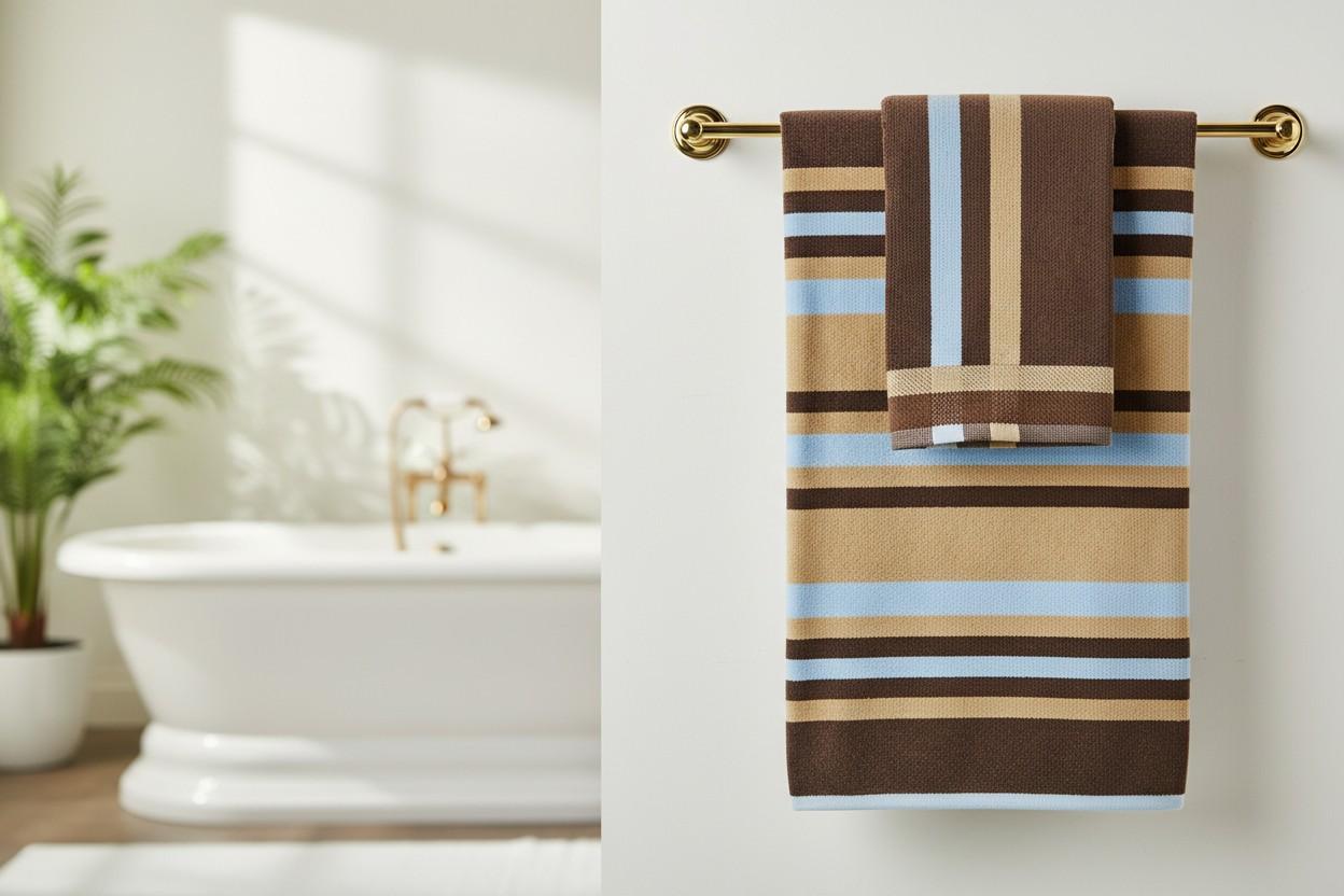 Cotton Bath Towel | Brown, Camel & Sky Blue Stripes | Ultra Soft, Super Absorbent & Quick Dry | Unisex