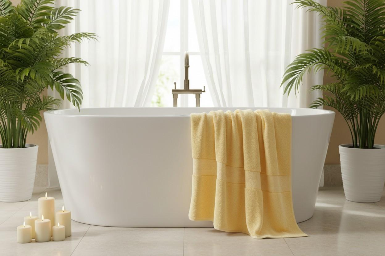 Cotton Bath Towel | Butter Yellow | Plain Solid | Ultra Soft, Super Absorbent & Quick Dry | Unisex