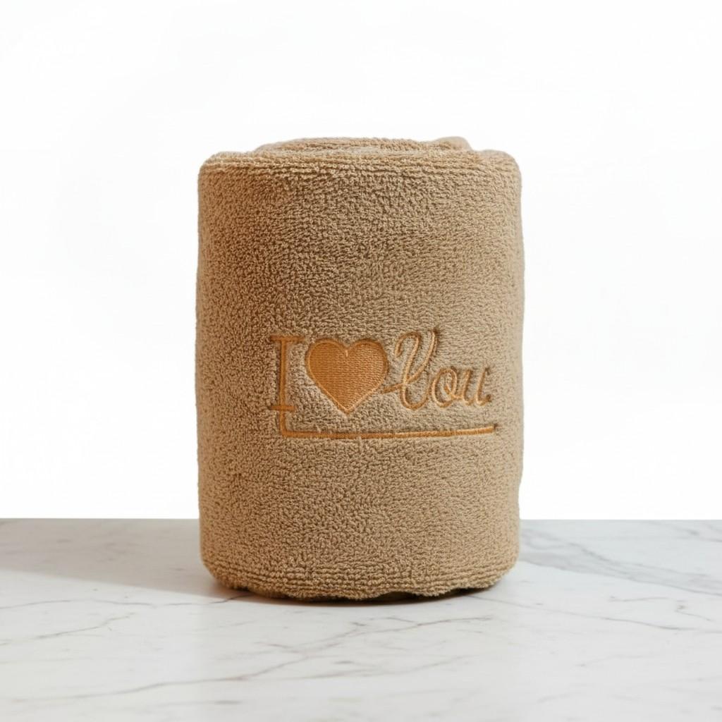 Bath Towel Microfiber | Camel | "I ♥ You" Embroidery | Ultra Soft & Quick Dry | Unisex