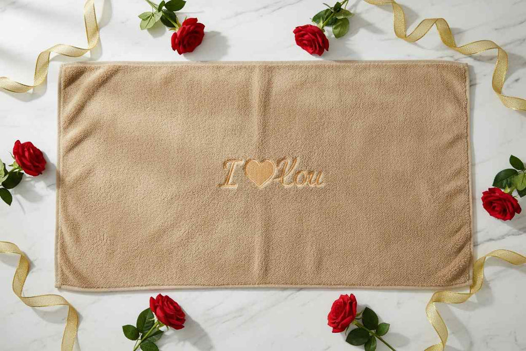 Bath Towel Microfiber | Camel | "I ♥ You" Embroidery | Ultra Soft & Quick Dry | Unisex