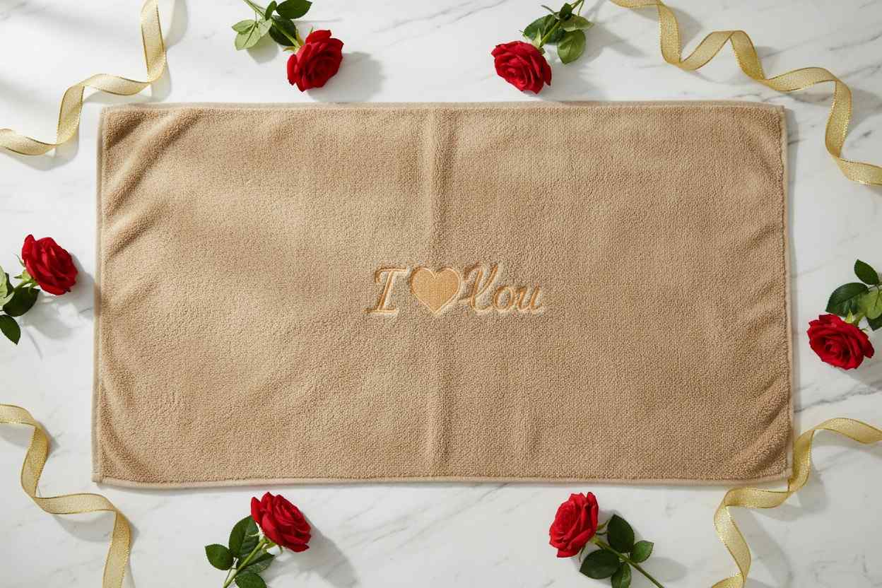 Bath Towel Microfiber | Camel | "I ♥ You" Embroidery | Ultra Soft & Quick Dry | Unisex