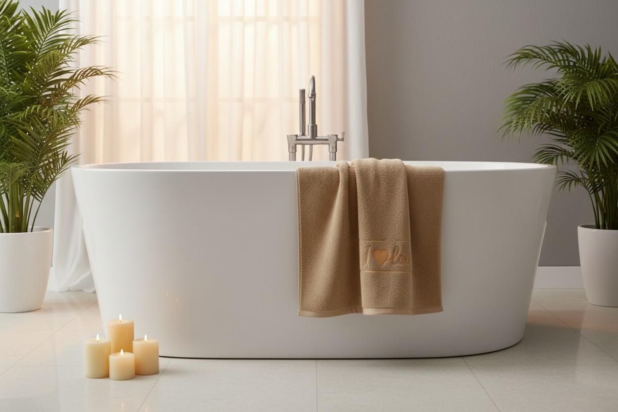 Bath Towel Microfiber | Camel | "I ♥ You" Embroidery | Ultra Soft & Quick Dry | Unisex