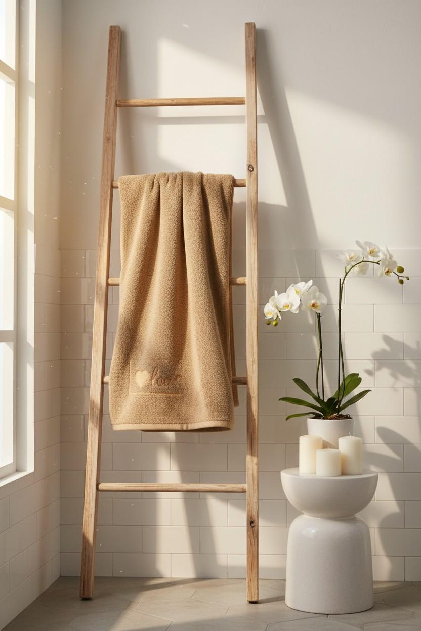 Bath Towel Microfiber | Camel | "I ♥ You" Embroidery | Ultra Soft & Quick Dry | Unisex
