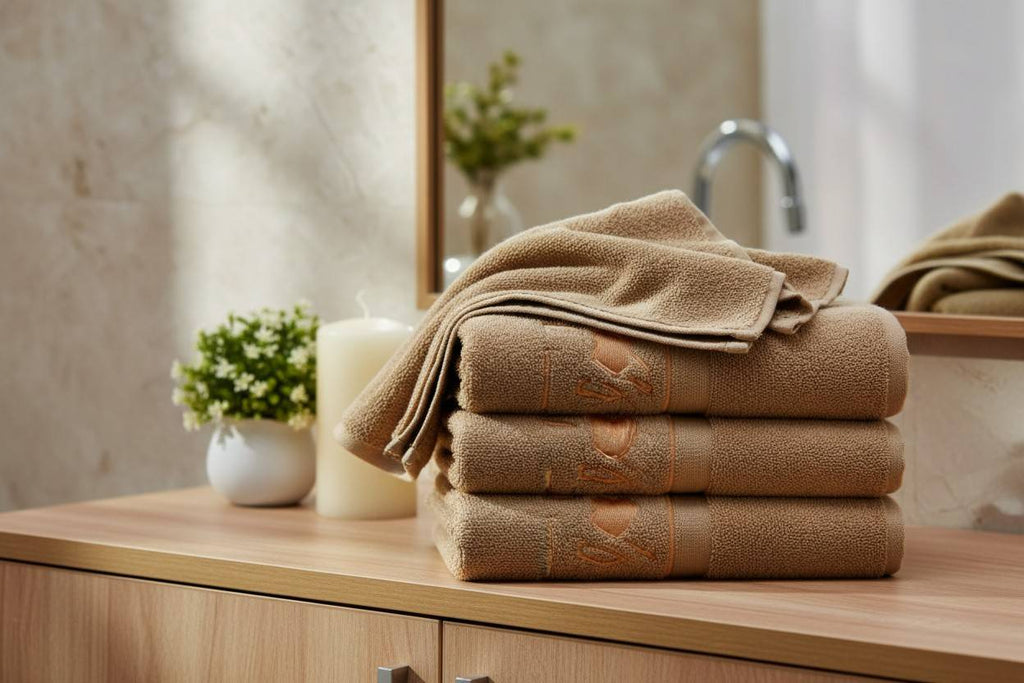 Bath Towel Microfiber | Camel | "I ♥ You" Embroidery | Ultra Soft & Quick Dry | Unisex