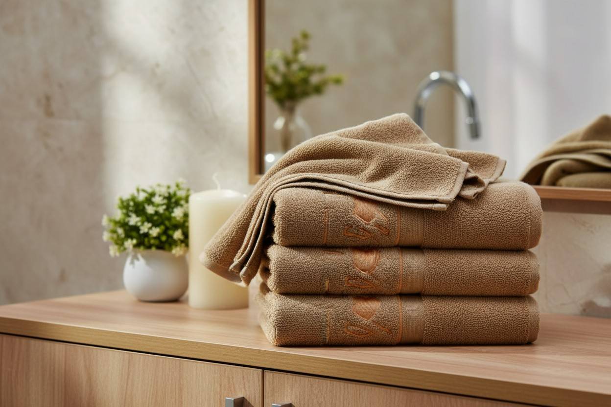 Bath Towel Microfiber | Camel | "I ♥ You" Embroidery | Ultra Soft & Quick Dry | Unisex