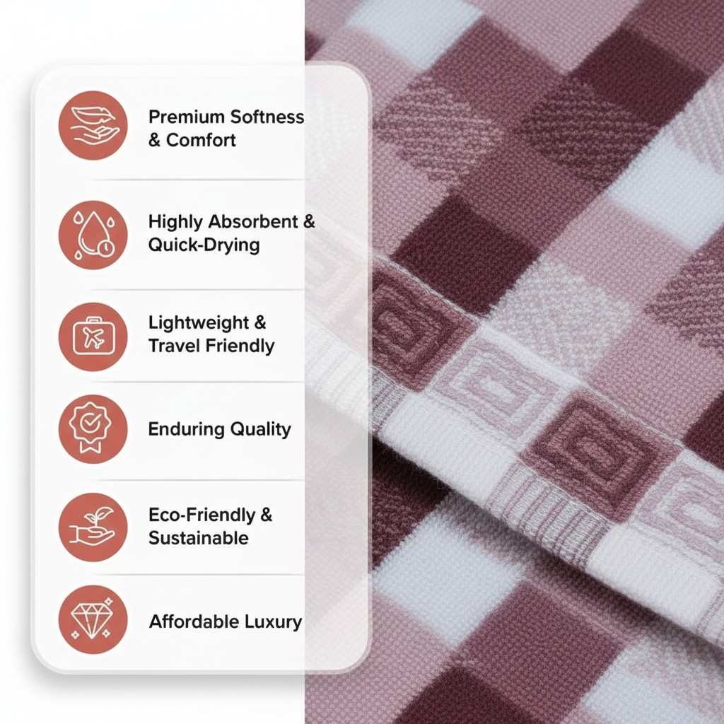 Hand Towel Maroon & Pink Checkered | Ultra Soft, Super Absorbent & Quick Dry (Set of 4 Pcs)