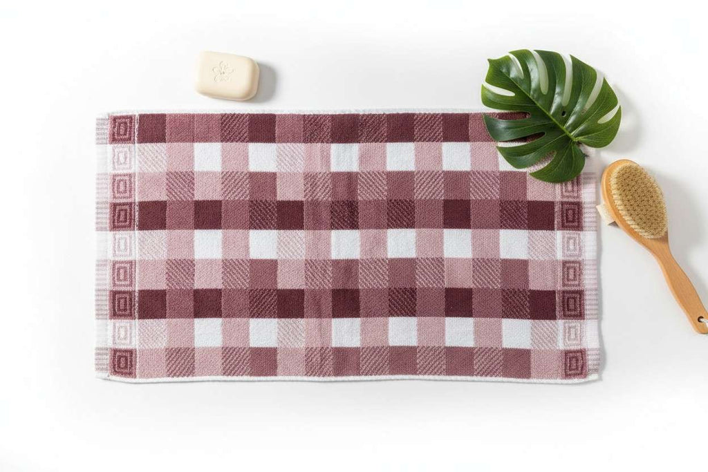 Hand Towel Maroon & Pink Checkered | Ultra Soft, Super Absorbent & Quick Dry (Set of 4 Pcs)