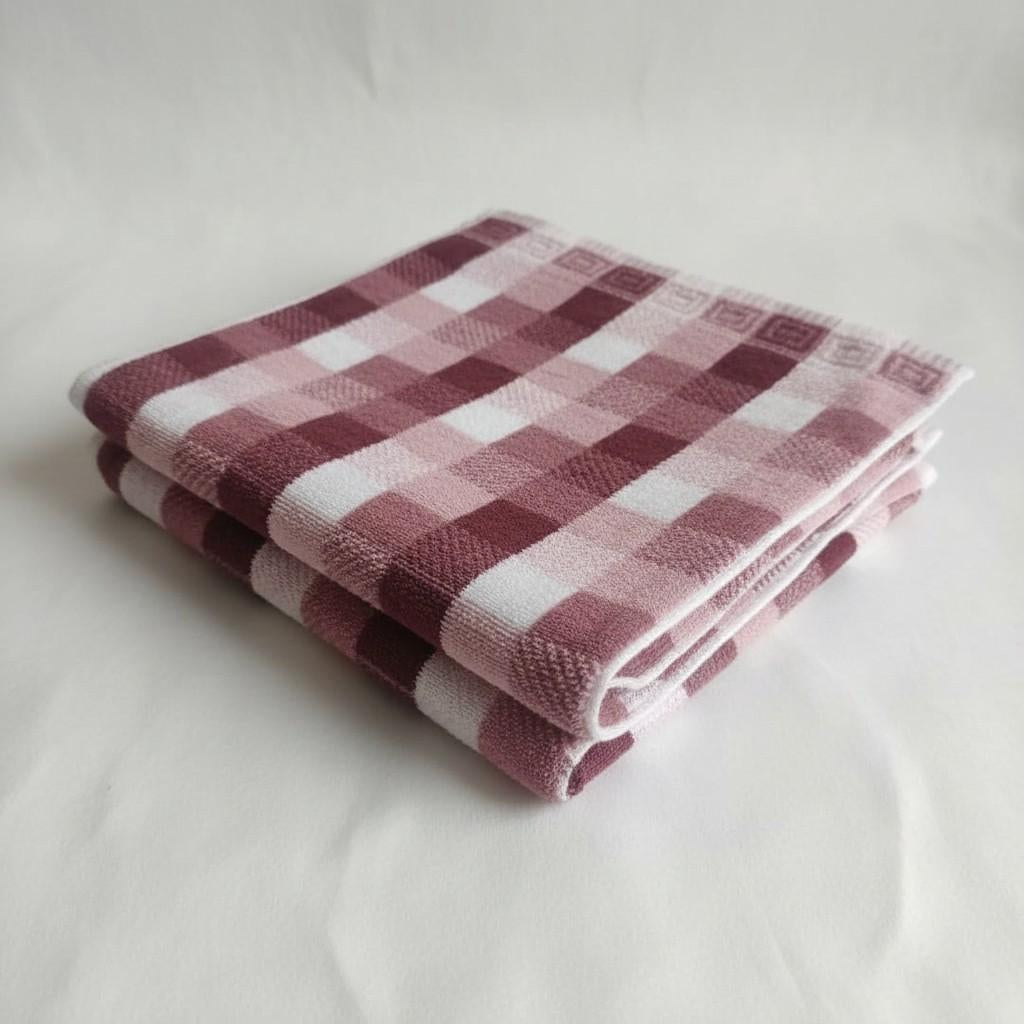 Hand Towel Maroon & Pink Checkered | Ultra Soft, Super Absorbent & Quick Dry (Set of 4 Pcs)