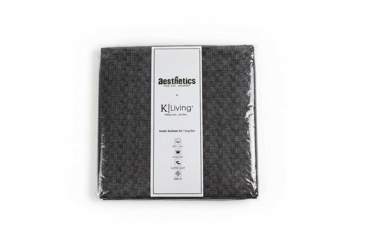 Aesthetics King Size Bed Sheet | 100% Imported Pure Cotton | 200TC | Super Soft | Charcoal Grey