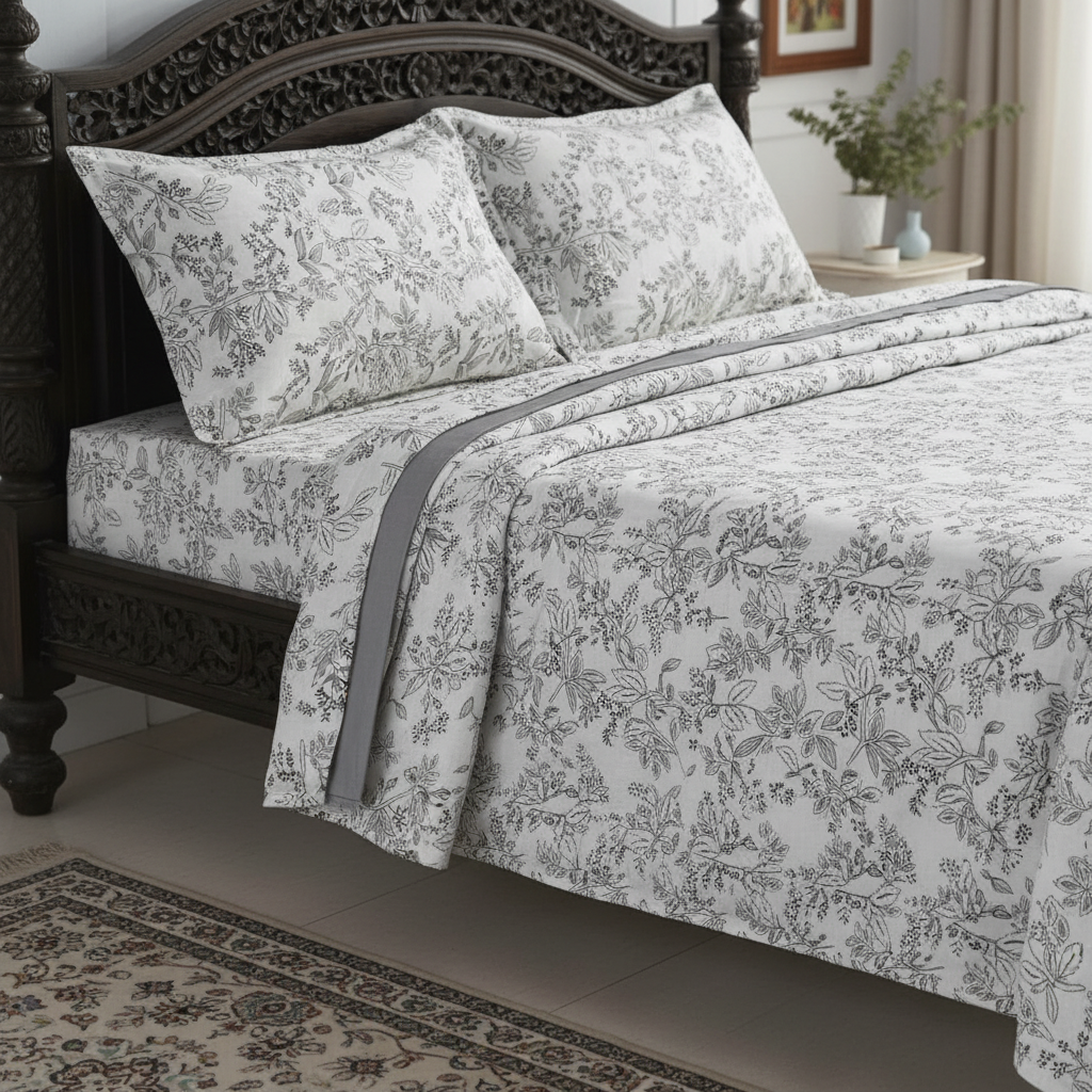 Bedsheet with Pillow Covers | Premium White Floral Pattern with Premium Packing