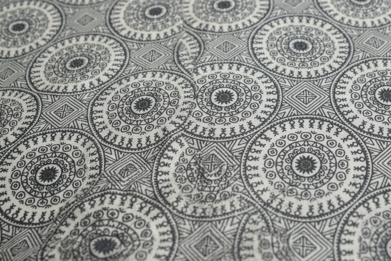 100% Pure Cotton King Size Bedsheet Set | Grey White Mandala Geometric Pattern | 108x108 Inches
