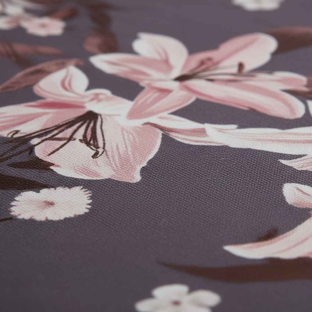 Lily Floral Printed Bedsheet | Charcoal Grey with Pink & White Blooms