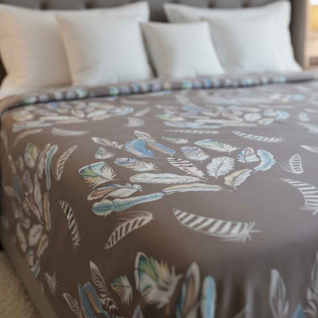 Feather Print Bedsheet Set — Taupe & Multicolour