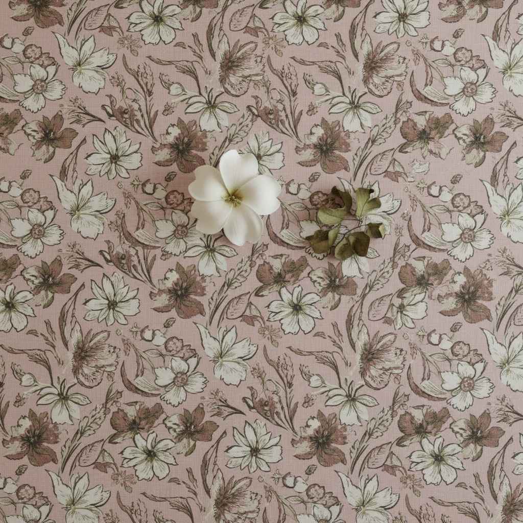 Vintage Botanical Wildflower Bedsheet Set — Dusty Rose & Ivory