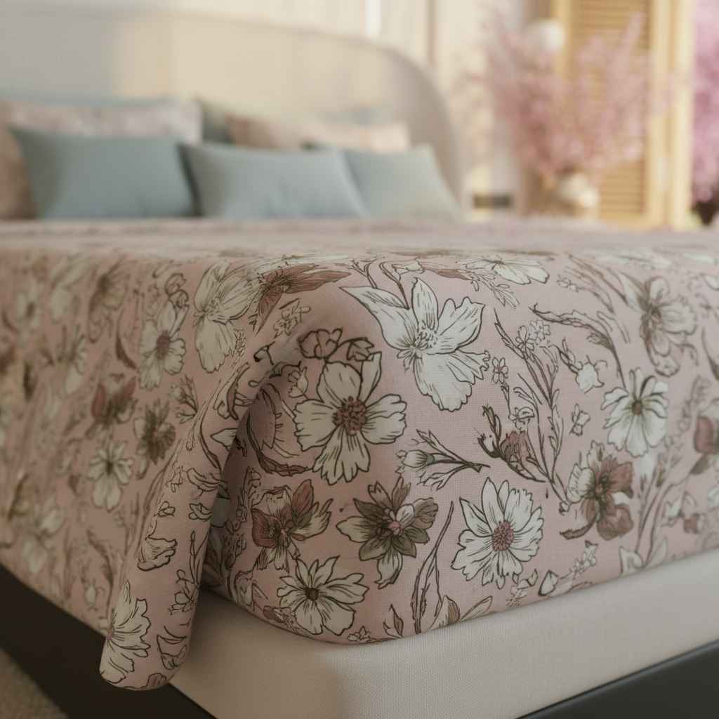 Vintage Botanical Wildflower Bedsheet Set — Dusty Rose & Ivory