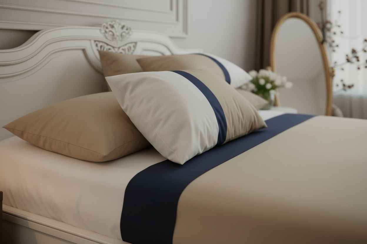 Luxe Stripe Bedsheet Set – Beige & Navy