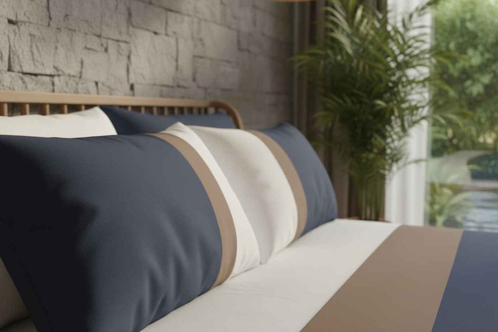 Luxe Stripe Bedsheet Set – Navy & Camel