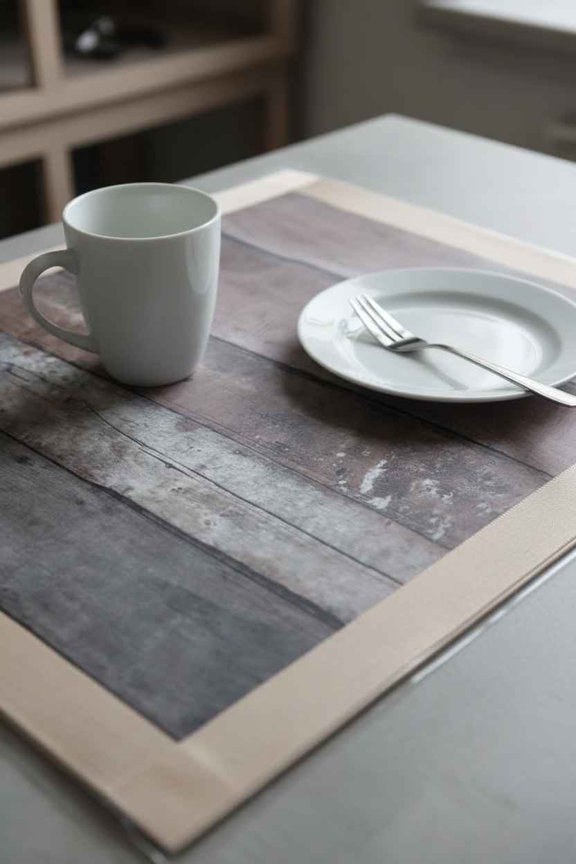 Premium Dining Table Mat | Rustic Wood Print Placemat | Set of 6