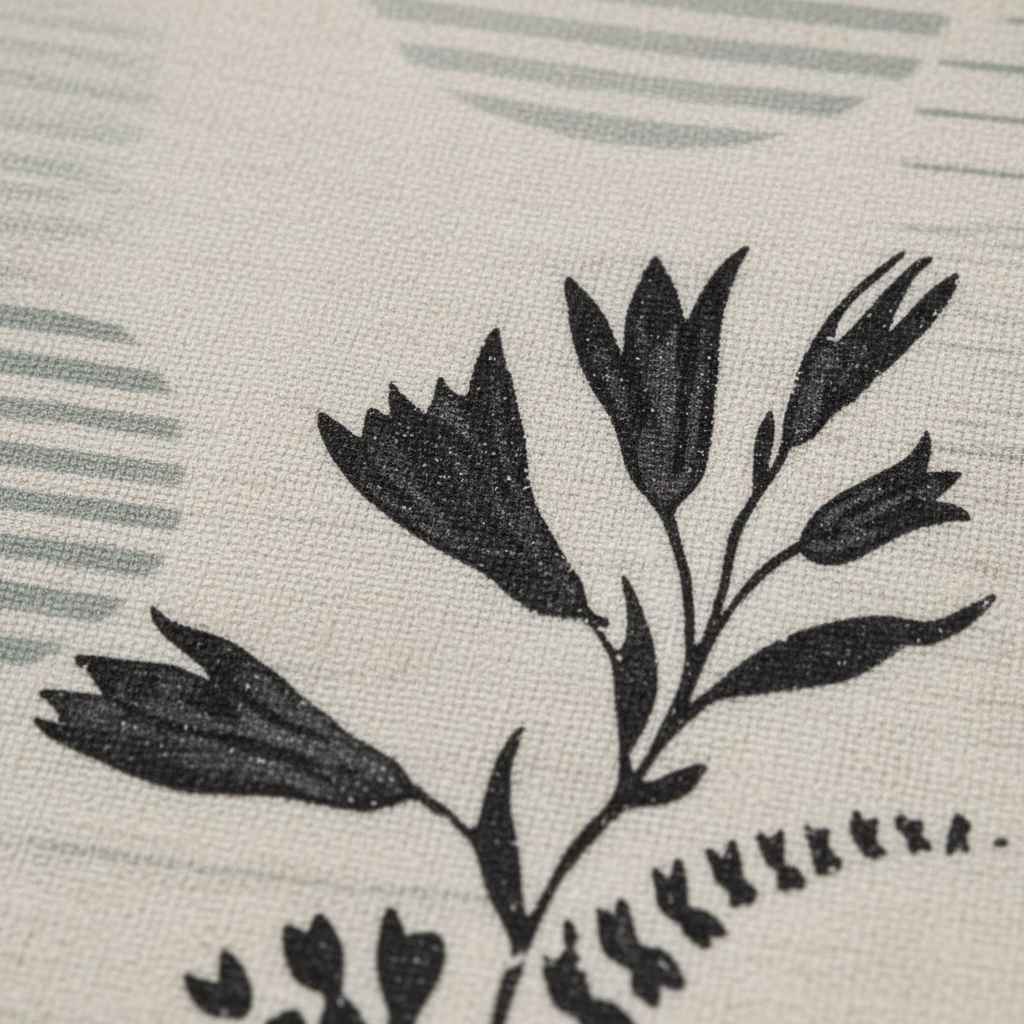 Botanical Floral Print Table Cover with Lace Border | Cream & Black