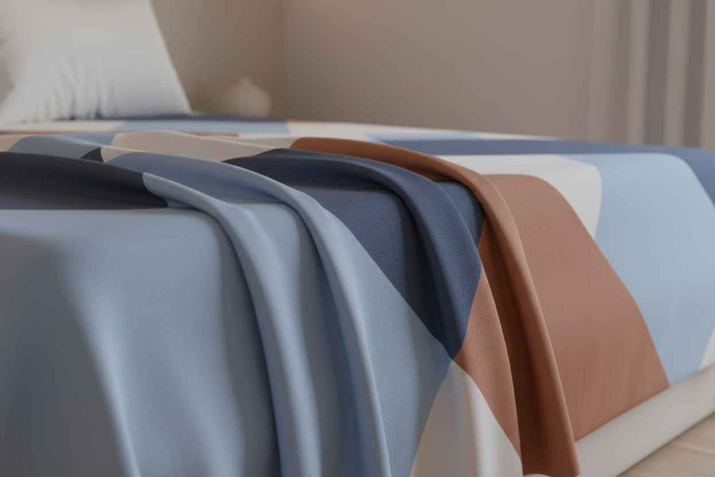 Geometric Colour Block Bedsheet Set — Blue & Terracotta