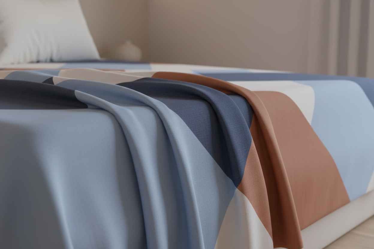 Geometric Colour Block Bedsheet Set — Blue & Terracotta
