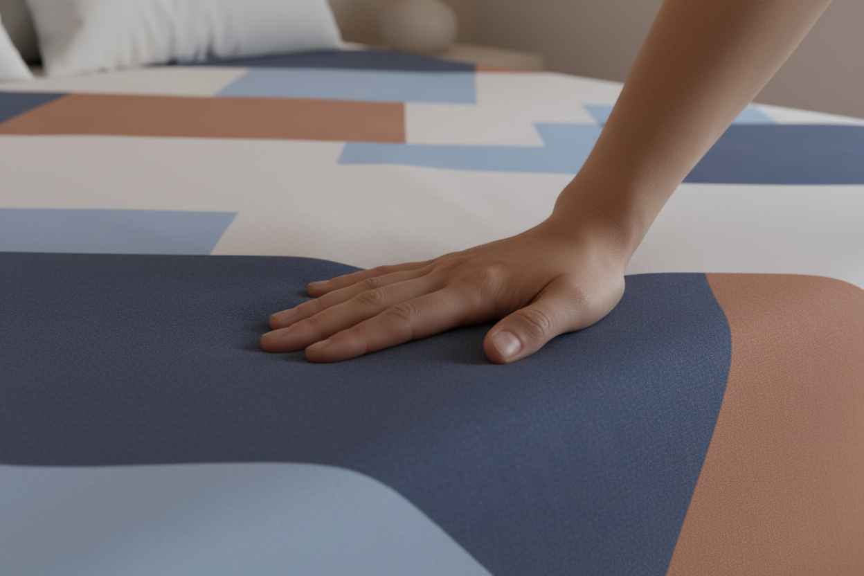 Geometric Colour Block Bedsheet Set — Blue & Terracotta