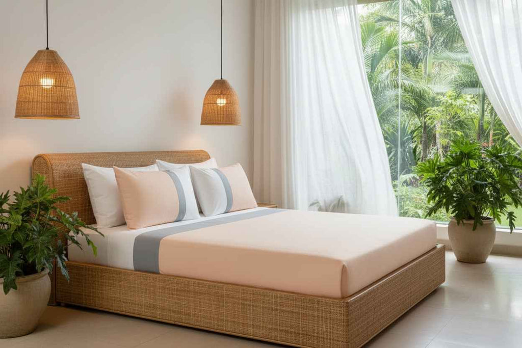 Luxe Stripe Bedsheet Set – Peach & Slate