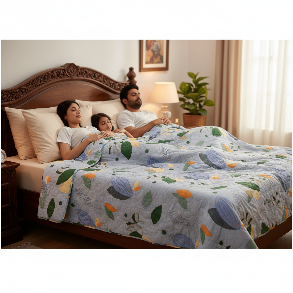 Summer Comforter Blue Abstract Geometric Double Bed  | Modern Quilted Bedding