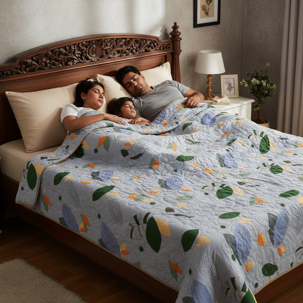 Summer Comforter Blue Abstract Geometric Double Bed  | Modern Quilted Bedding
