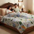 Summer Comforter Blue Abstract Geometric Double Bed  | Modern Quilted Bedding