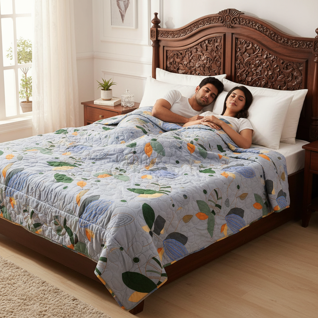 Summer Comforter Blue Abstract Geometric Double Bed  | Modern Quilted Bedding