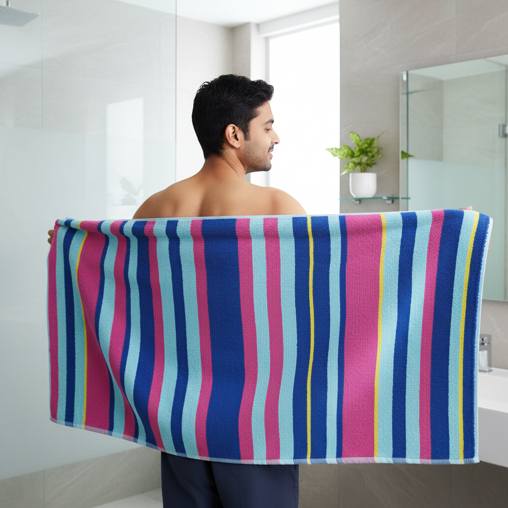 Multicolored Striped Full Size Bath Towel for Unisex | Vibrant Premium
