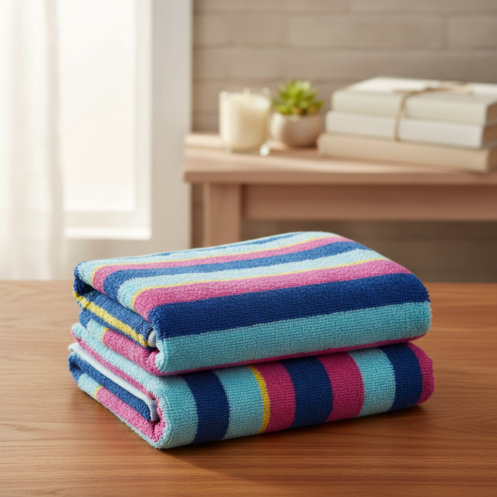 Multicolored Striped Full Size Bath Towel for Unisex | Vibrant Premium