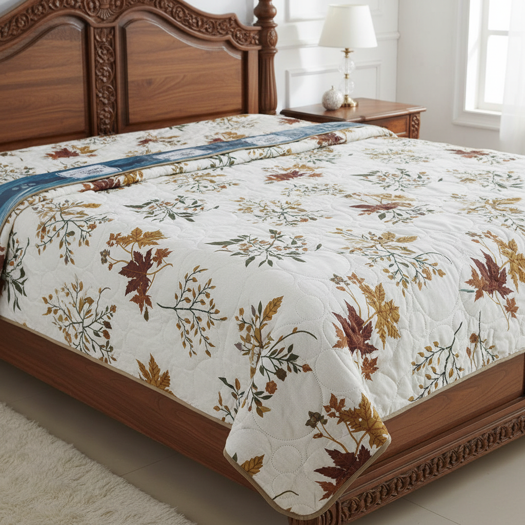 Summer Comforter Autumn Botanical Double Bed  | Maple Leaf Quilted Bedding