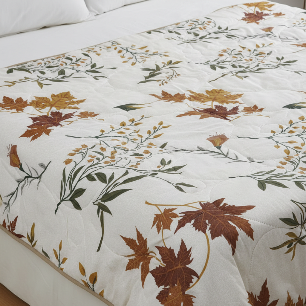 Summer Comforter Autumn Botanical Double Bed  | Maple Leaf Quilted Bedding