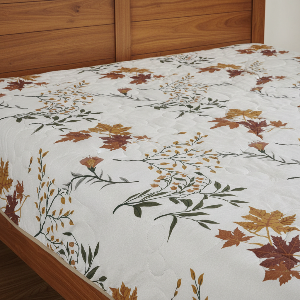 Summer Comforter Autumn Botanical Double Bed  | Maple Leaf Quilted Bedding